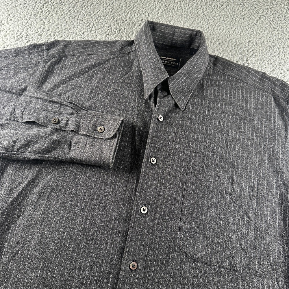 Gitman‎ Bros Flannel Shirt Mens L Gray Cotton Pinstripe Long Sleeve Button Up